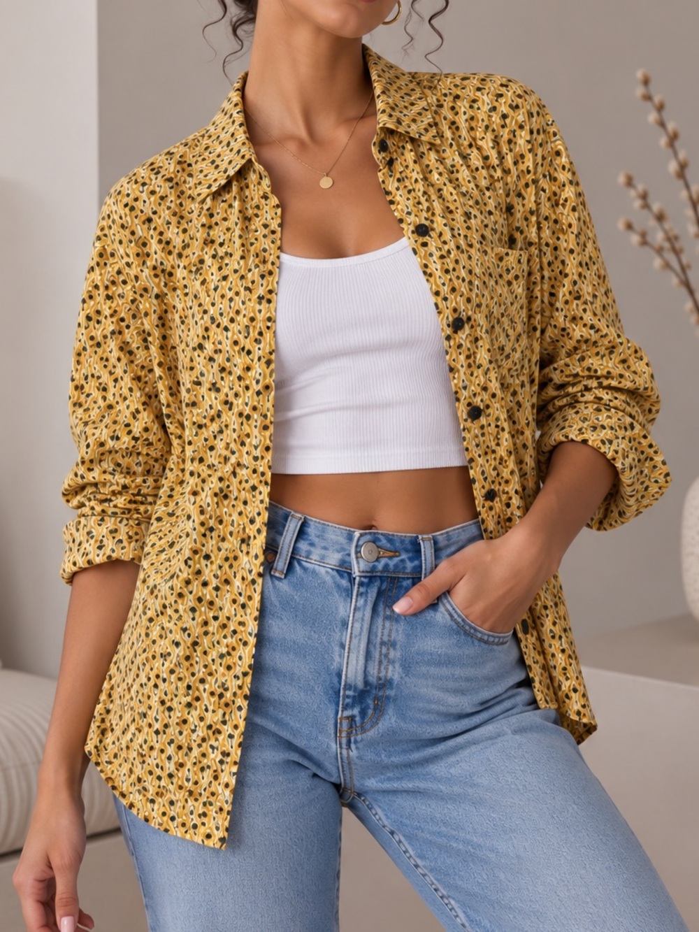 Vintage Tommy Bahama Yellow Patterned Button-Up Shirt